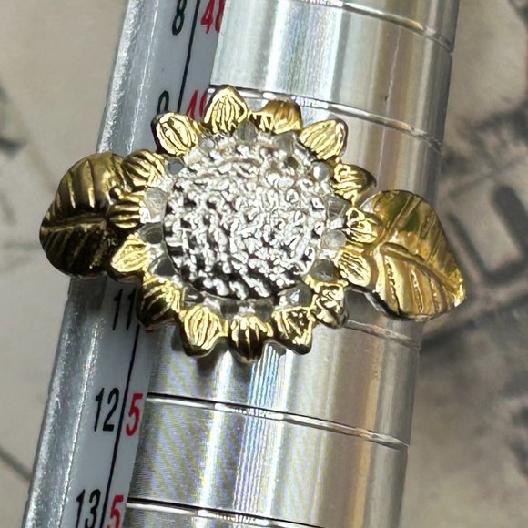 Sunflower Ring Marked 925 Sterling Silver Yellow Gold Overlay Flower Size 5.5 - Picture 9 of 12